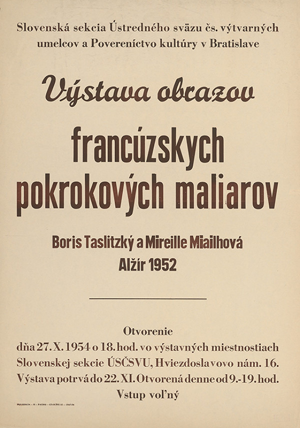 Slovenský autor – Výstava obrazov francúzskych pokrokových maliarov 