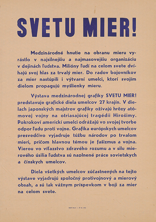 Slovenský autor – Svetu mier ! 