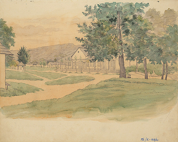 Slovenský kresliar z 3. štvrtiny 19. storočia – Budova s kolonádou v parku 