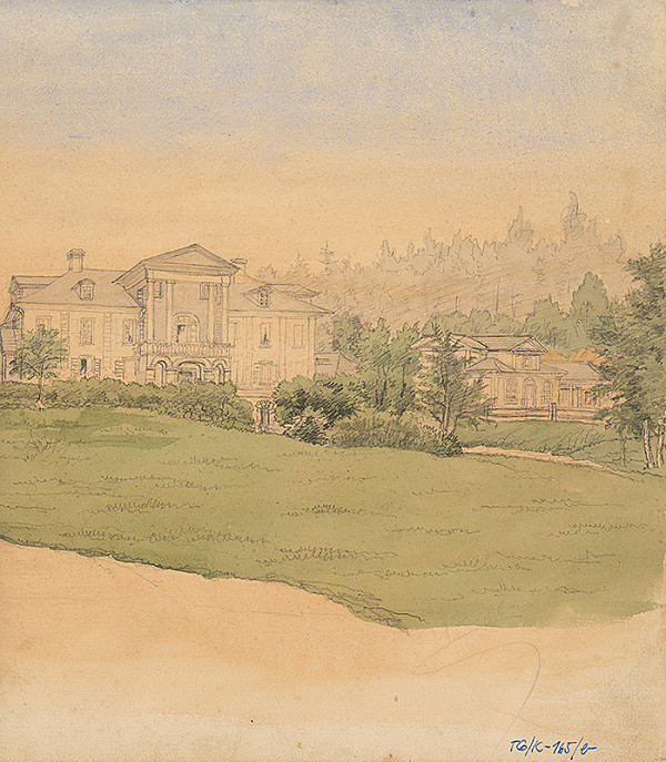 Slovenský kresliar z 3. štvrtiny 19. storočia – Kúpeľné budovy v parku 