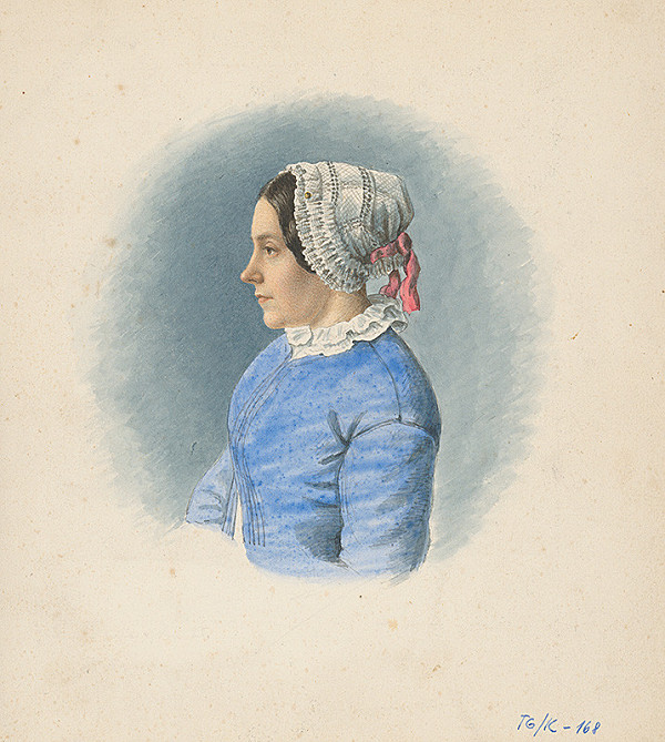 Slovenský kresliar z 3. štvrtiny 19. storočia – Portrét mladej ženy v čepci 