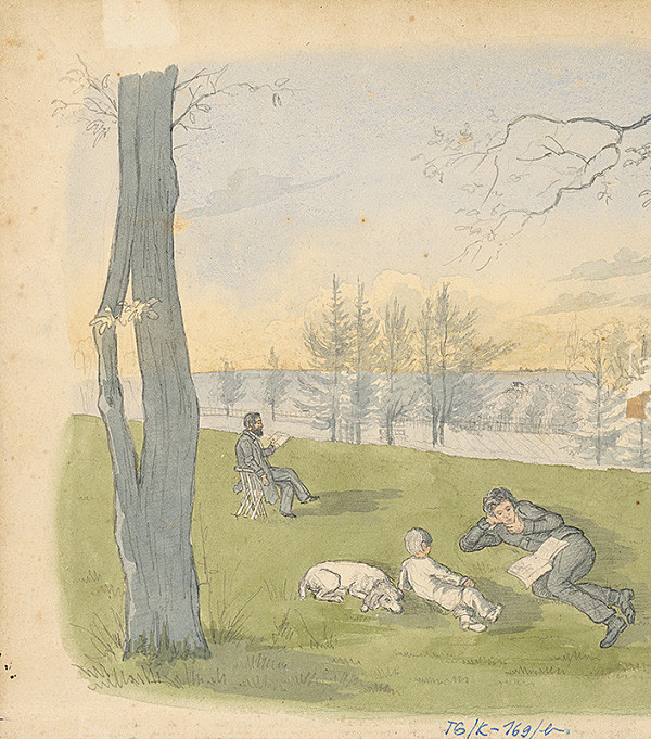Slovenský kresliar z 3. štvrtiny 19. storočia – Siesta v parku 