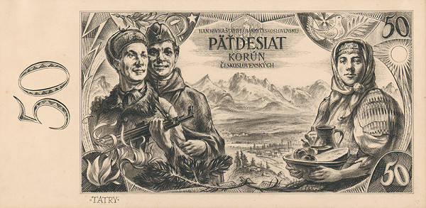 Josef Olexa – Návrh na 50.-Kčs bankovku-averz 