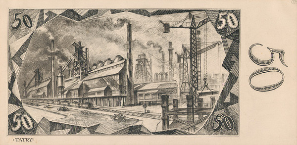 Josef Olexa – Návrh na 50.-Kčs bankovku-reverz 