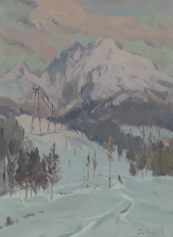 Ján Grotkovský – Štrbské pleso s lyžiarskym mostíkom 