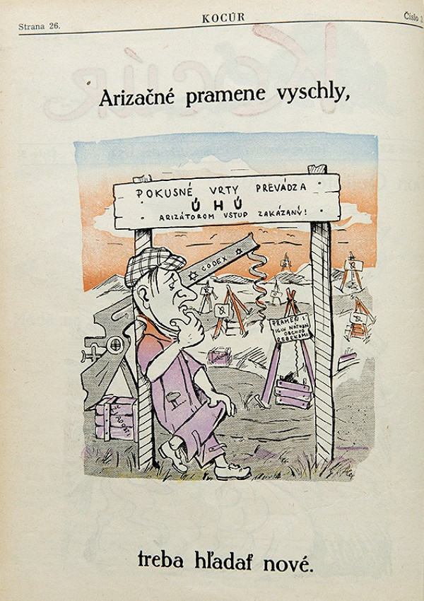 Neznámy autor – Protižidovské karikatúry z humoristického časopisu Kocúr - Arizačné pramene vyschly, treba hľadať nové 