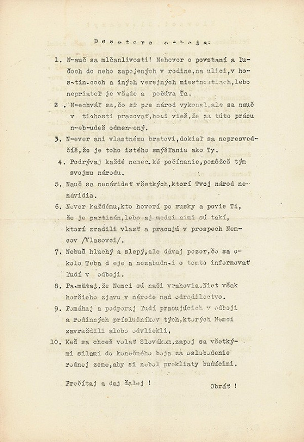Neznámy autor – Desatoro odboja 
