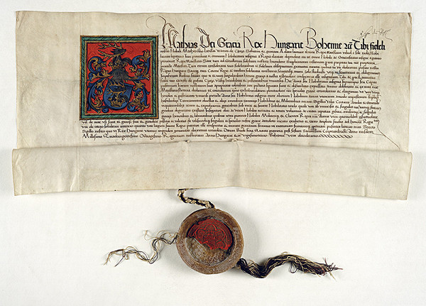 Matej Korvín – Erbová listina pre Matúša a Vavrinca z Čečejoviec 